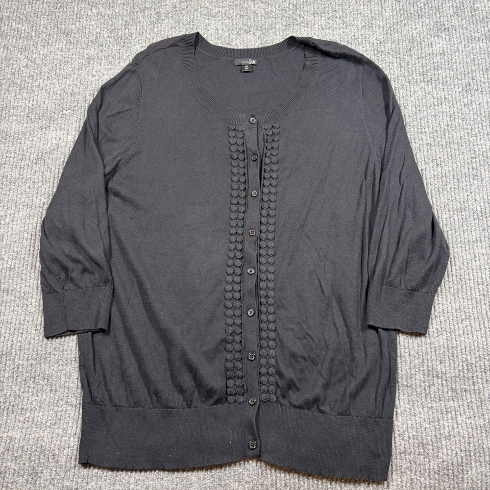East 5th Shirt Woman 2X Black Cardigan Sweater Button Front 3/4 Sleeve Knit Top